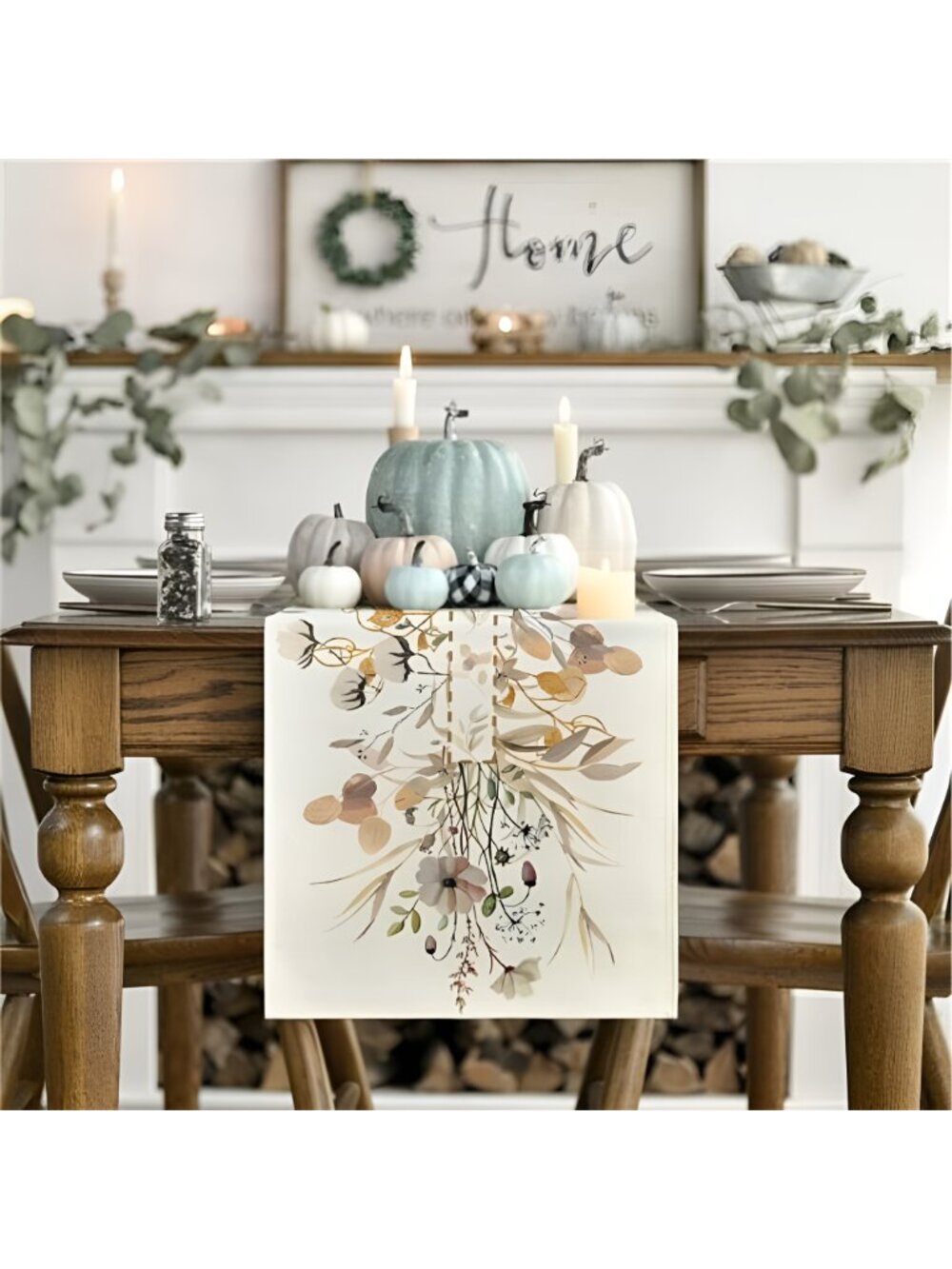 Wildflower Leaves Floral Fall Table Runner, Autumn Thanksgiving 13x72 Inch - Picture 2 of 7